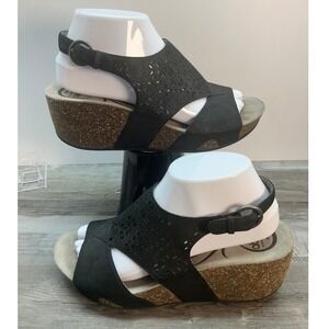 Abeo Black Leather Laser Cut Wedge Sandals Biomechanical Footwear Womens  8